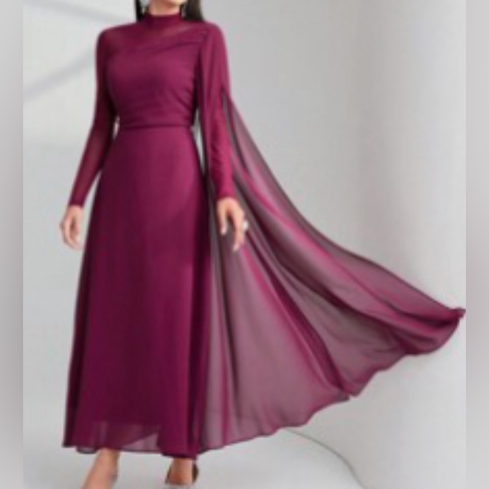 Mock neck formal chiffon dress